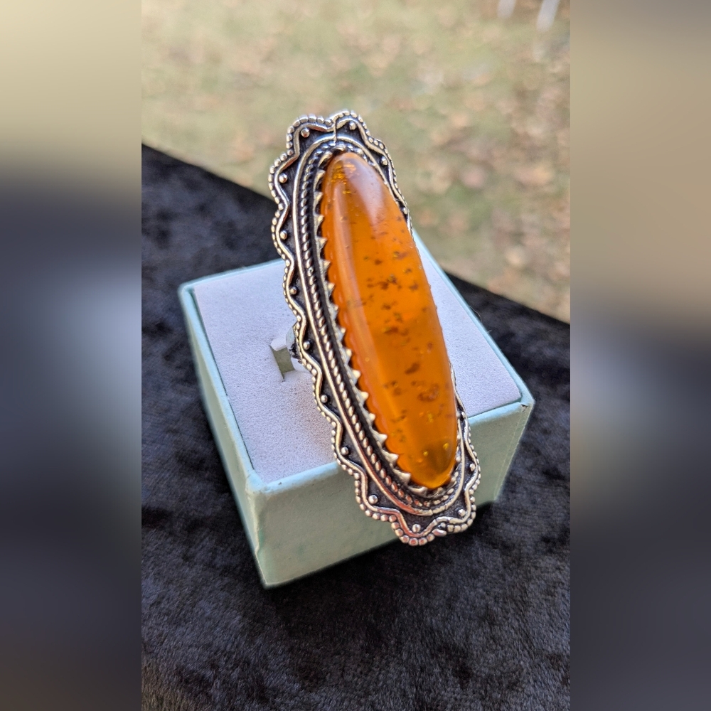 Handcrafted Ladies Golden Amber Full Finger Ring (6.25) - Picture 8 of 13